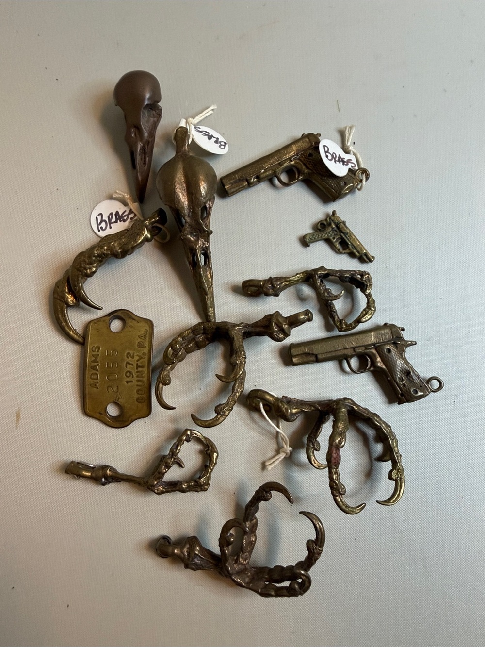 Vintage solid brass jewelry lot of oddities and Penn dog tag